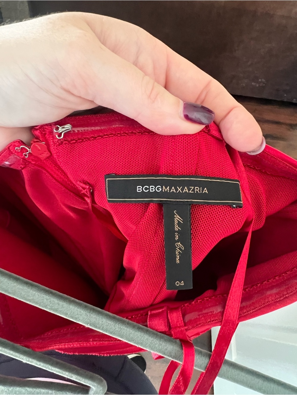 BCBGMaxAzria Red Satin Strapless Midi Dress